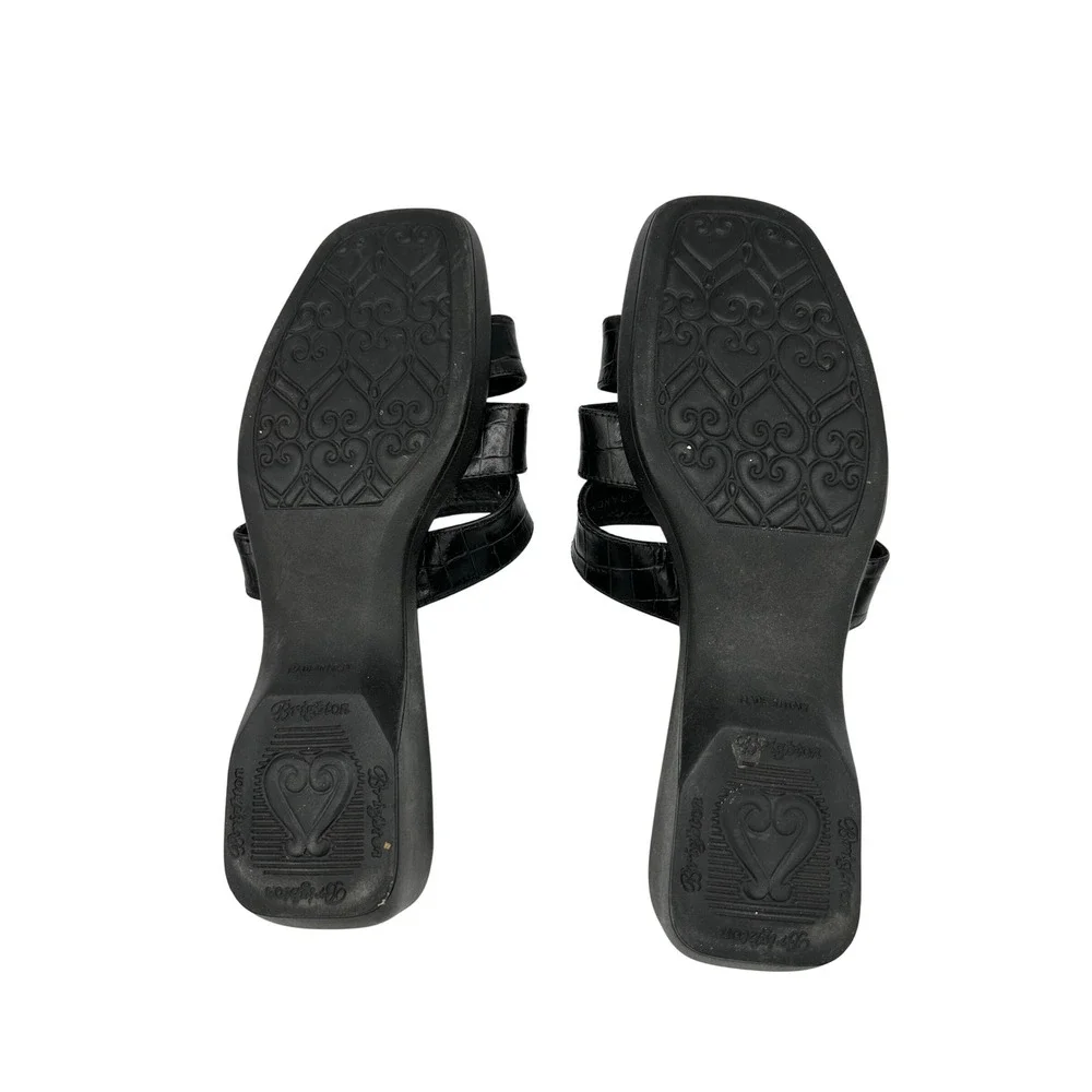 Brighton Sandals Size 8.5M Black Leather Crocodile Embossed Silver Accents Italy